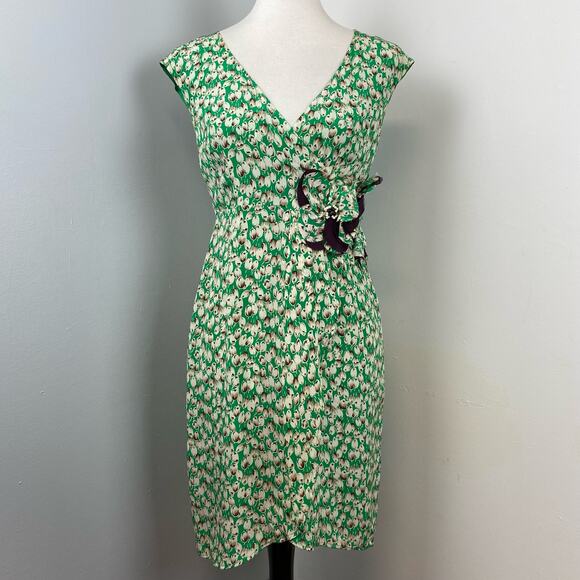 Anthropologie Moulinette Soeurs Green Silk Floral Undercurrents Tulip Dress Sz 2 - Picture 1 of 11